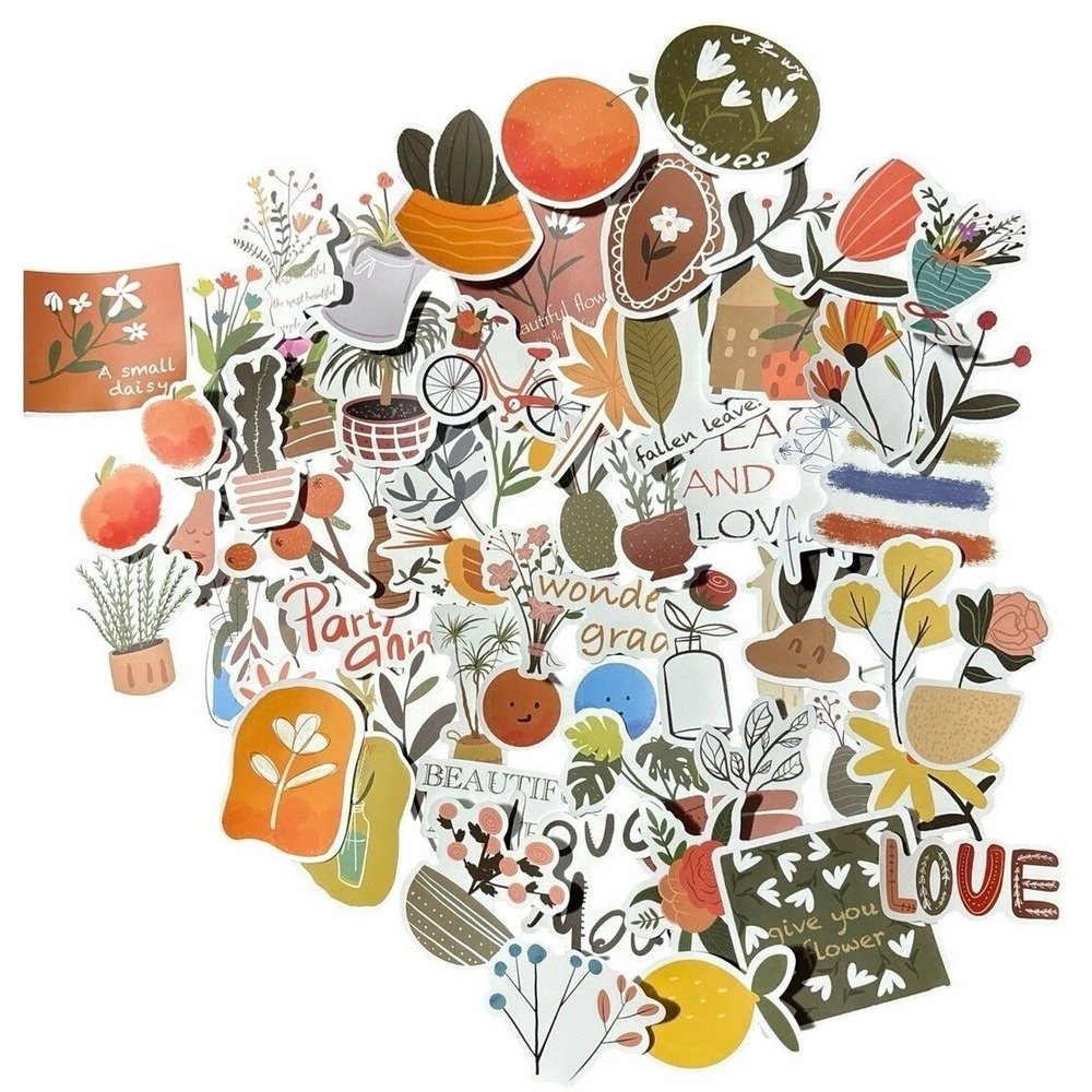 NEW 62pc Full Color Vinyl Boho Plant Stickers for Water Bottles/Laptops/Etc